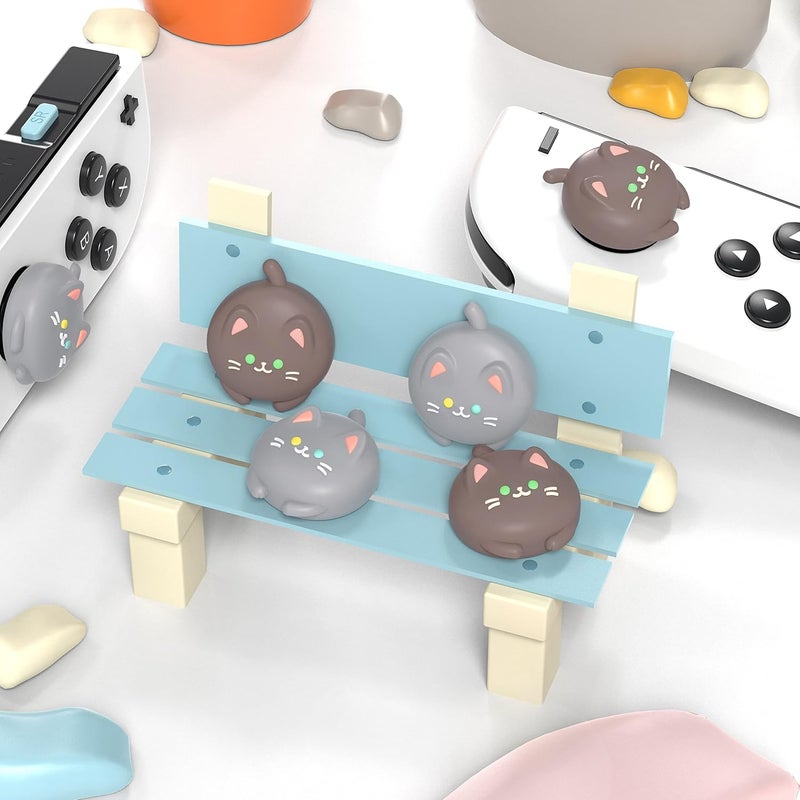 playvital Joystick Caps for Nintendo Switch, Thumbstick Grips for Switch Lite, Analog Cover for OLED Joycon Thumb Grip Caps - Cutie Kitty Fleeting Gray & Dark Brown - Image 3